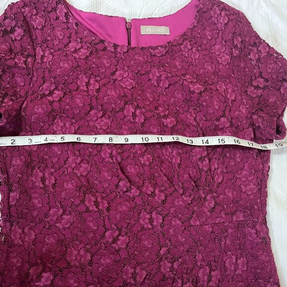 PLANET Womens 12 LACE Plum Purple Lined Party DRESS w zip, short cap sleeve - Picture 5 of 14
